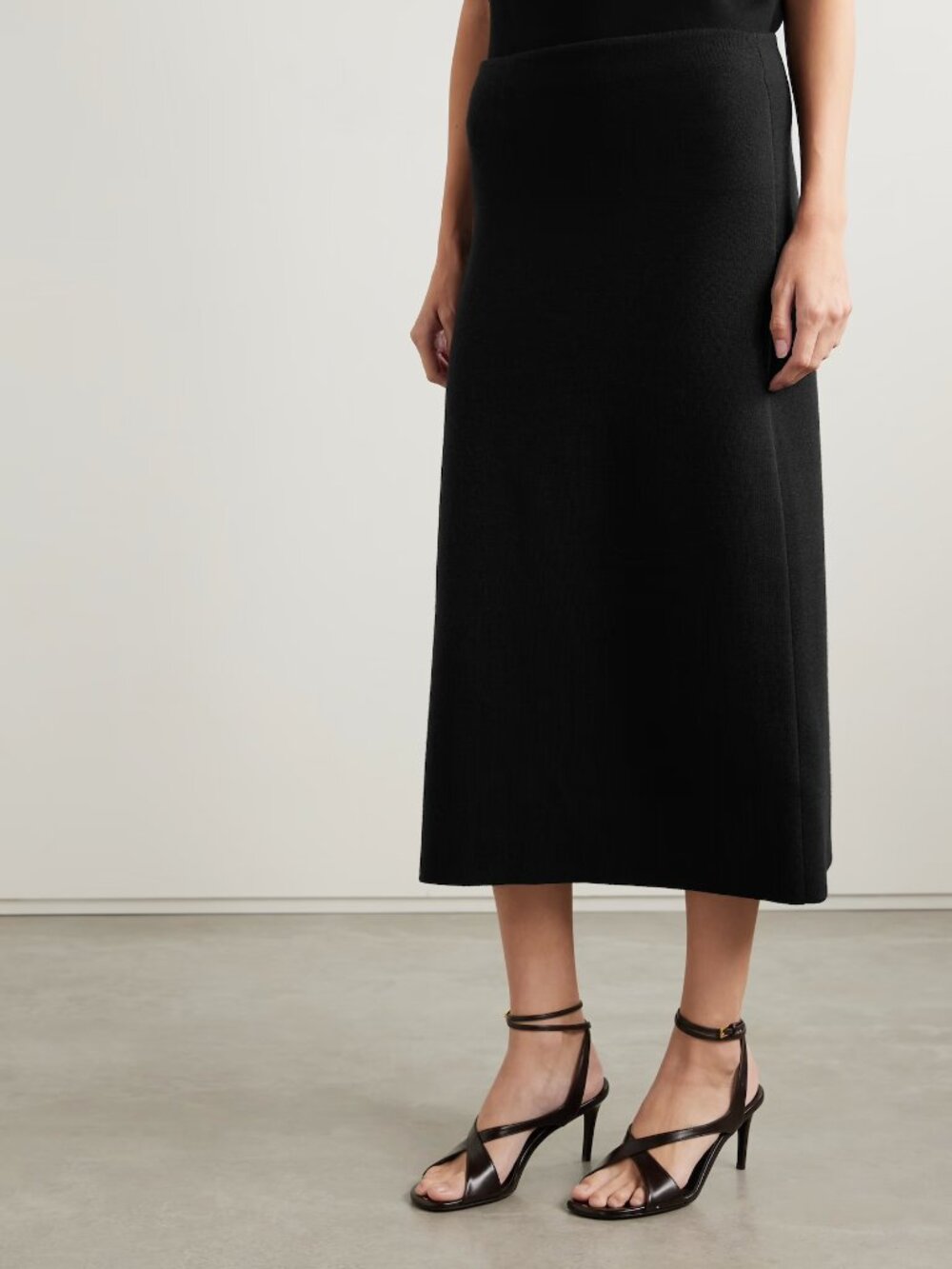 Khaite patri black wool knit midi skirt S US 4